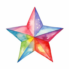Colorful Watercolor Star Illustration with Rainbow Hues and Stars - Ideal for Festive Designs, Cards, and Decorations