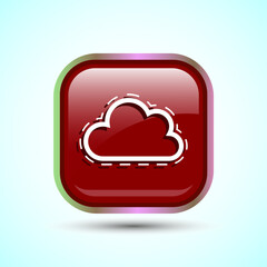 Cloud Icon Design Illustration, Weather Icon Sign, Red Color Square Button Design