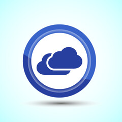 Cloud Icon Design Illustration, Weather Icon Sign, Blue Color Button Design