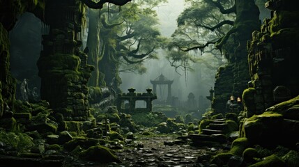Ancient Ruins in a Lush Jungle
