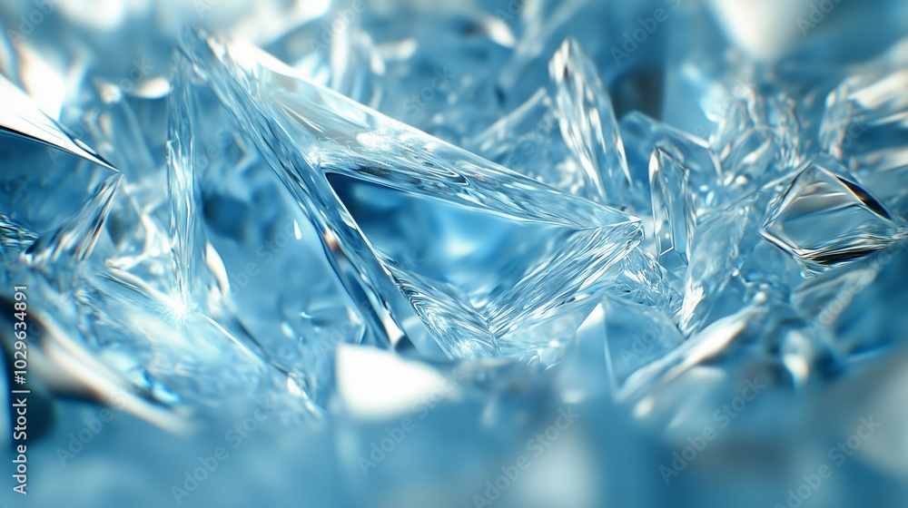 Poster intricate blue crystal formations shimmering under soft light showcasing unique shapes and textures 