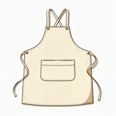 Illustration of a classic beige canvas apron with cross-back straps