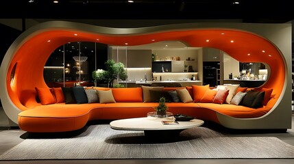 Fototapeta premium Sleek living room design with futuristic modular furniture and integrated smart technology
