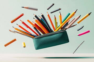 Colorful Pencils Exploding From Pencil Case - Back to School Supplies