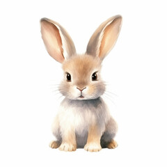 Obraz premium Adorable Watercolor Illustration of a Cute Bunny Rabbit on White Background - Perfect for Nursery Decor, Easter Cards, and Animal Designs