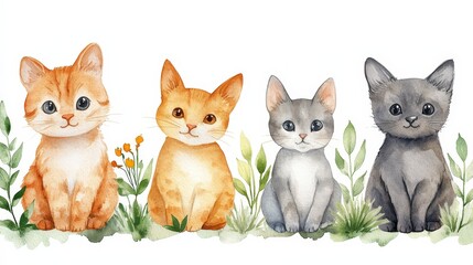 Fototapeta premium Whimsical Blessing of the Animals 2024: Delicate Watercolor Clipart Set on White Background