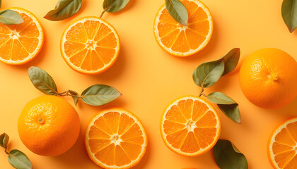 Monochromatic creative pattern made of fresh orange. Juicy citrus pastel background. Minimal concept isolated with white highlights, png