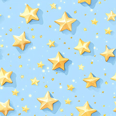 Bright yellow stars scattered across soft blue background create whimsical and cheerful pattern, perfect for festive designs or childrens decor