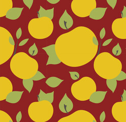 Vector seamless pattern of many big whole apples, leaves icons. Ripe fruits signs set. Fall garden. Graphic food print. Flat nature background. Cozy vintage art for healthy chips, cider, jam packaging