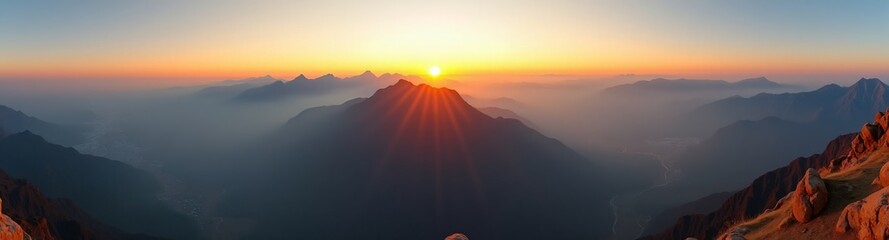 360 degree Mountain Range at Sunrise, 360 degree photo. HDRI spherical panorama.