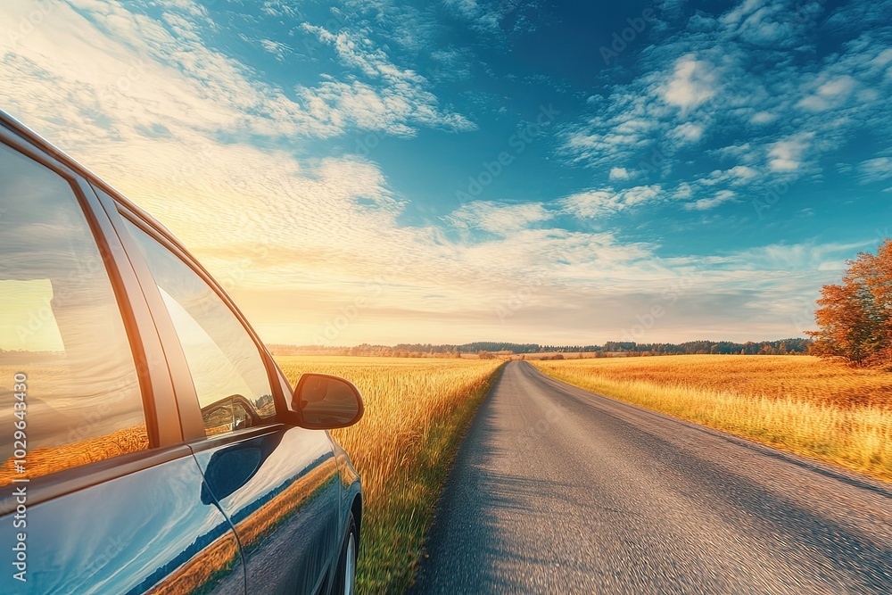 Canvas Prints a car driving down a rural country road