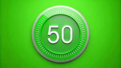 Countdown timer with a chroma key background, perfect for video editing and presentations. Effortlessly track 50 seconds with an eye-catching visual element. Ideal for all projects.