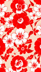 red and white floral abstract fabric pattern isolated with white highlights, png
