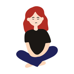 woman depression character illustration design. sad, anxiety, ilness, alone. sad woman character illustration design. Women with mental health problems. Stress and loneliness. Vector illustration.