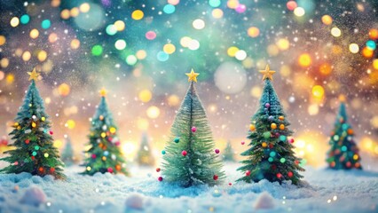 Delight in a hand-drawn Christmas card featuring whimsical New Year trees adorned with snowflakes and colorful confetti, capturing the joy of the festive season.