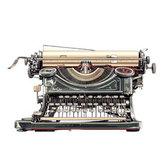 Vintage Typewriter Detailed Side View Illustration