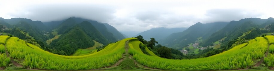 360 degree Rice Terraces in Southeast Asia, 360 degree photo. HDRI spherical panorama.