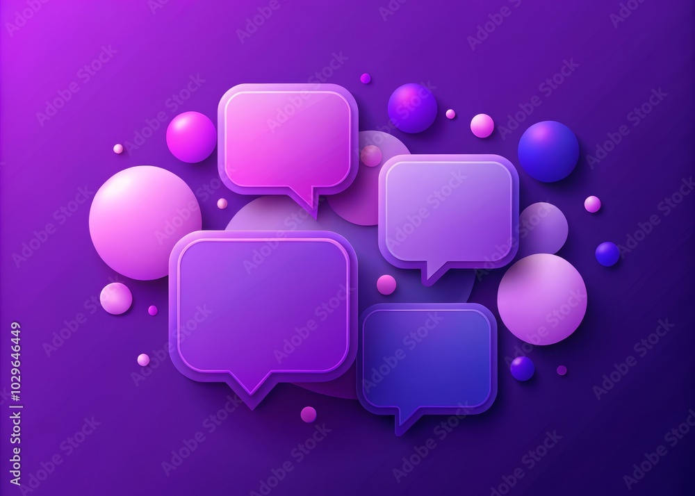 Poster dynamic purple background speech bubbles symbolizing messaging and communication, perfect for visual