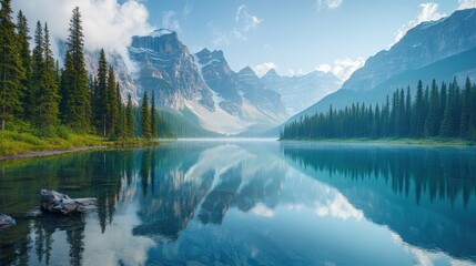Majestic Banff National Park Landscape under Soft Lighting - High-Quality Isolated Stock Photo