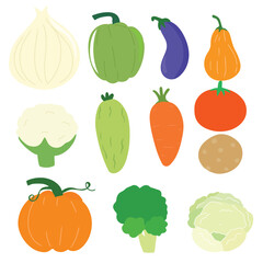 set of kawaii character vegetables cartoon design. tomato, cucumber, eegplant, broccoli, carrot cartoon mascot. kawaii emoticon