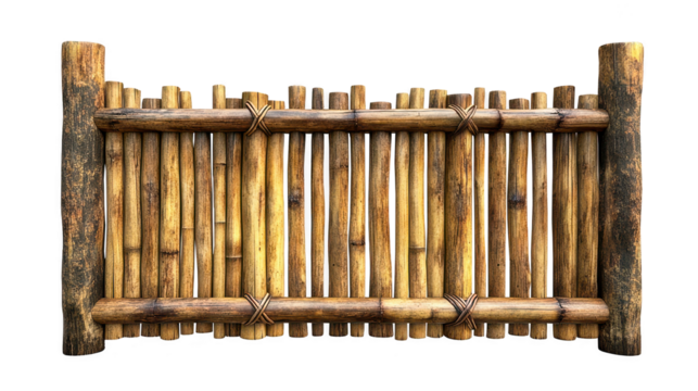 Eco friendly bamboo fence gate, showcasing tropical design with natural materials. This structure adds rustic charm to any garden or outdoor space, enhancing natural beauty