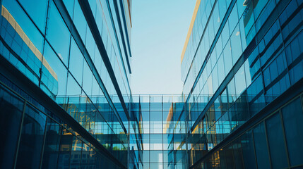 Obraz premium Modern glass buildings reflect sky, creating stunning visual effect