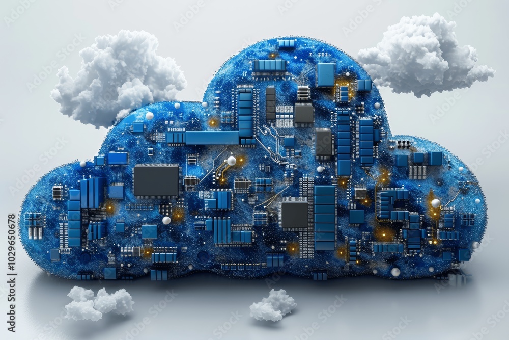 Poster cloud computing icon with circuit board background, generative ai technology