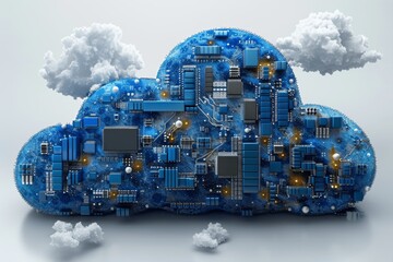 cloud computing icon with circuit board background, generative AI technology