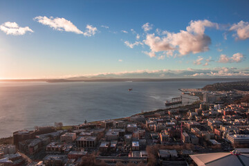 sunset over the city,  Seattle City in Washington State