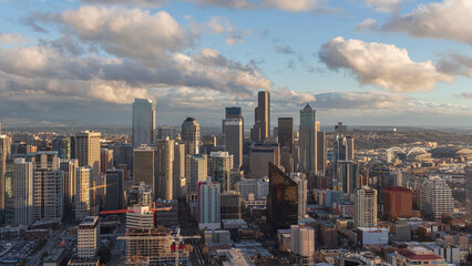 Obraz premium city skyline at sunset , Seattle City in Washington State