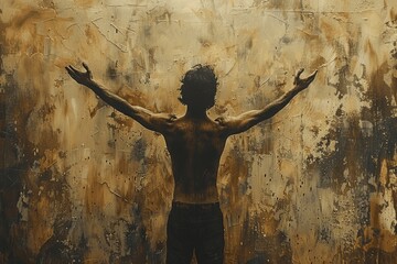 Man with Raised Arms in Sepia Worship Art