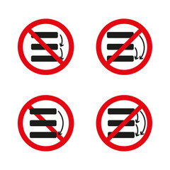 Prohibited actions icon. No editing symbol. Red circle with line. Vector ban signs.