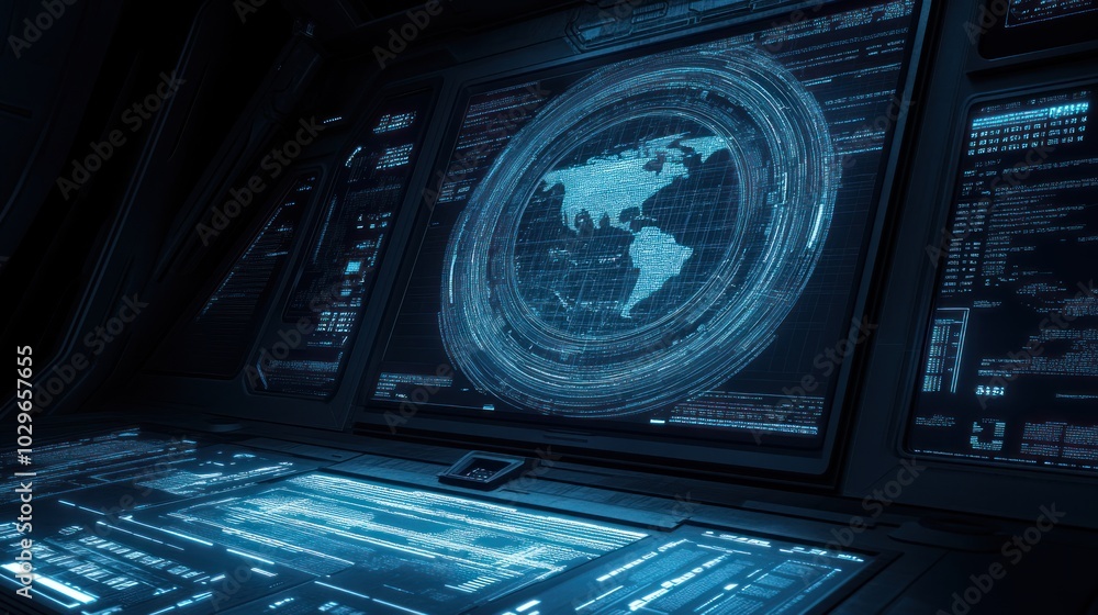Poster futuristic control panel with earth and digital code