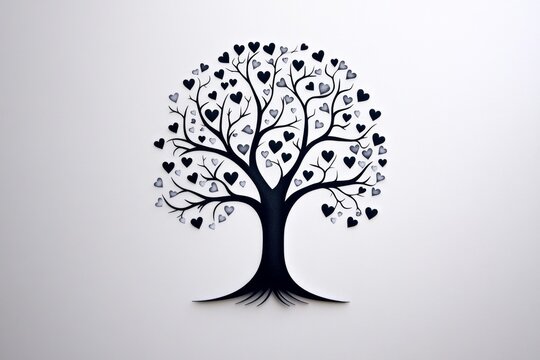 Minimal tree outline with tiny hearts for leaves, symbolizing love for the environment