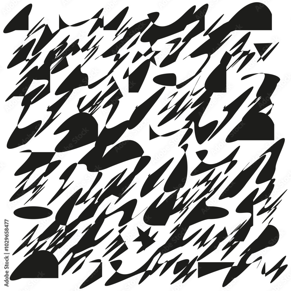 Poster chaotic black strokes. abstract background texture. random dynamic lines. vector design.