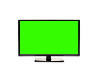 Lcd TV or oled, green screen, HD monitor mockup with clipping path isolated on white background.