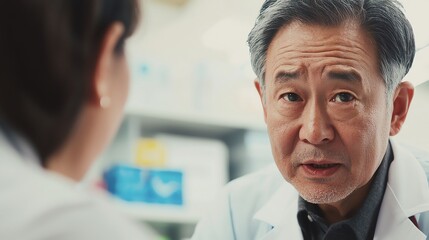 Obraz premium A doctor consults a patient, demonstrating professionalism and care in a modern healthcare setting.