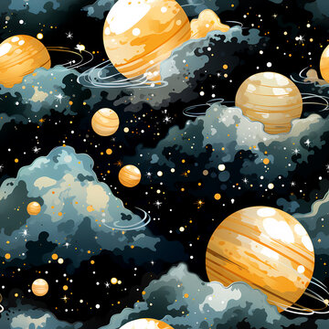 Futuristic Space Pattern with Planets and Orbit Lines