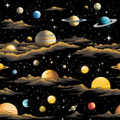 Futuristic Space Pattern with Planets and Orbit Lines