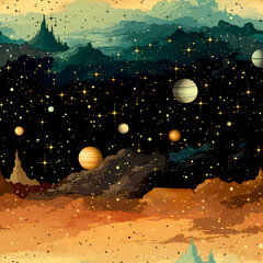 Futuristic Space Pattern with Planets and Orbit Lines