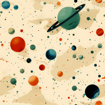 Futuristic Space Pattern with Planets and Orbit Lines