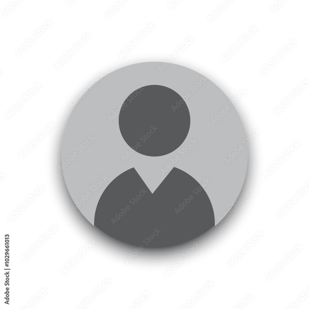 Poster gray user icon inside circular frame. simple head and shoulders silhouette. represents a generic use