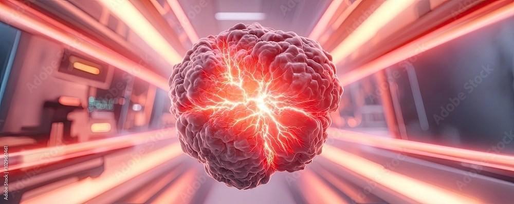 Poster a vibrant, energetic core radiating light and power, showcasing dynamic movement in a futuristic set