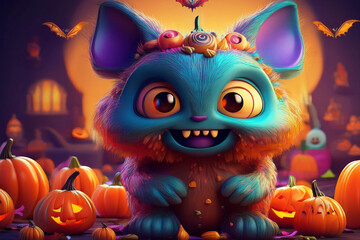 Naklejka premium Haunted Elegance: 3d and funny Modern Design Meets Halloween