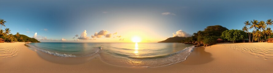 360 degree Tropical Beach at Sunset, 360 degree photo. HDRI spherical panorama.