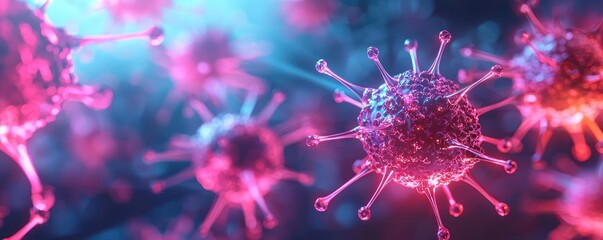 Close-up view of a vibrant virus in a colorful digital environment, illustrating microscopic life and infectious disease.