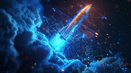 A Rocket Breaking Through Digital Clouds