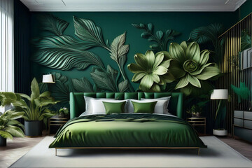 Green and white bed decor modern design 