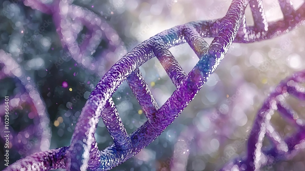 Poster Abstract representation of DNA strands, colorful and intricate, showcasing genetic complexity on a dark background.