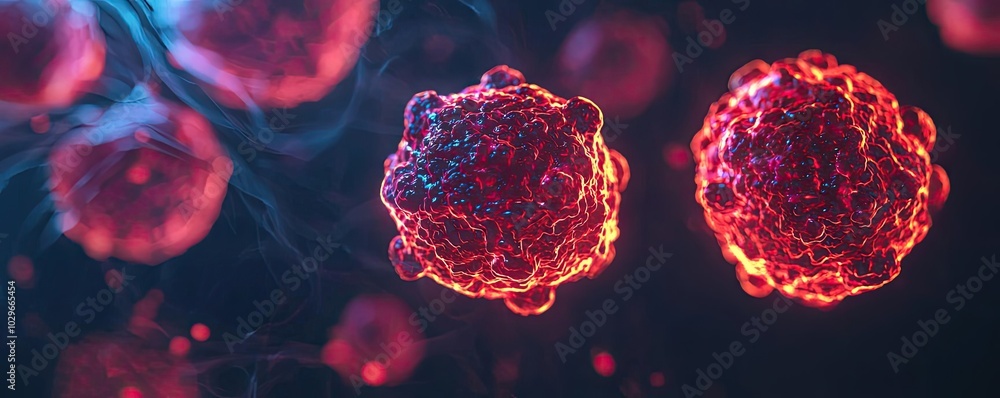 Poster close-up view of glowing cells showcasing intricate details and vibrant colors, highlighting the bea